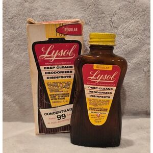 Vintage Lysol Disinfectant Regular Concentrated Small Amber Glass Bottle w/ Box